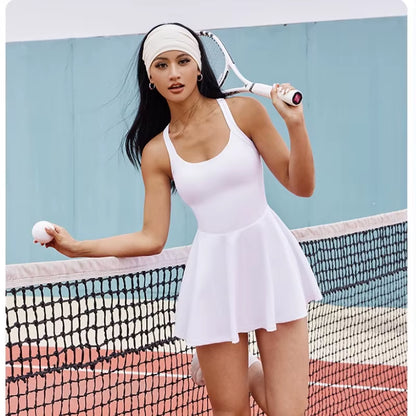 Women's Slim Fit Tennis Dress and Sports Set with Chest Pads for Golf, Badminton, and Yoga