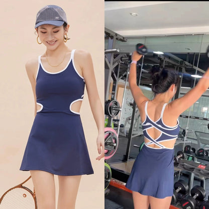 Women's Slim Fit Tennis Dress and Sports Set with Chest Pads for Golf, Badminton, and Yoga