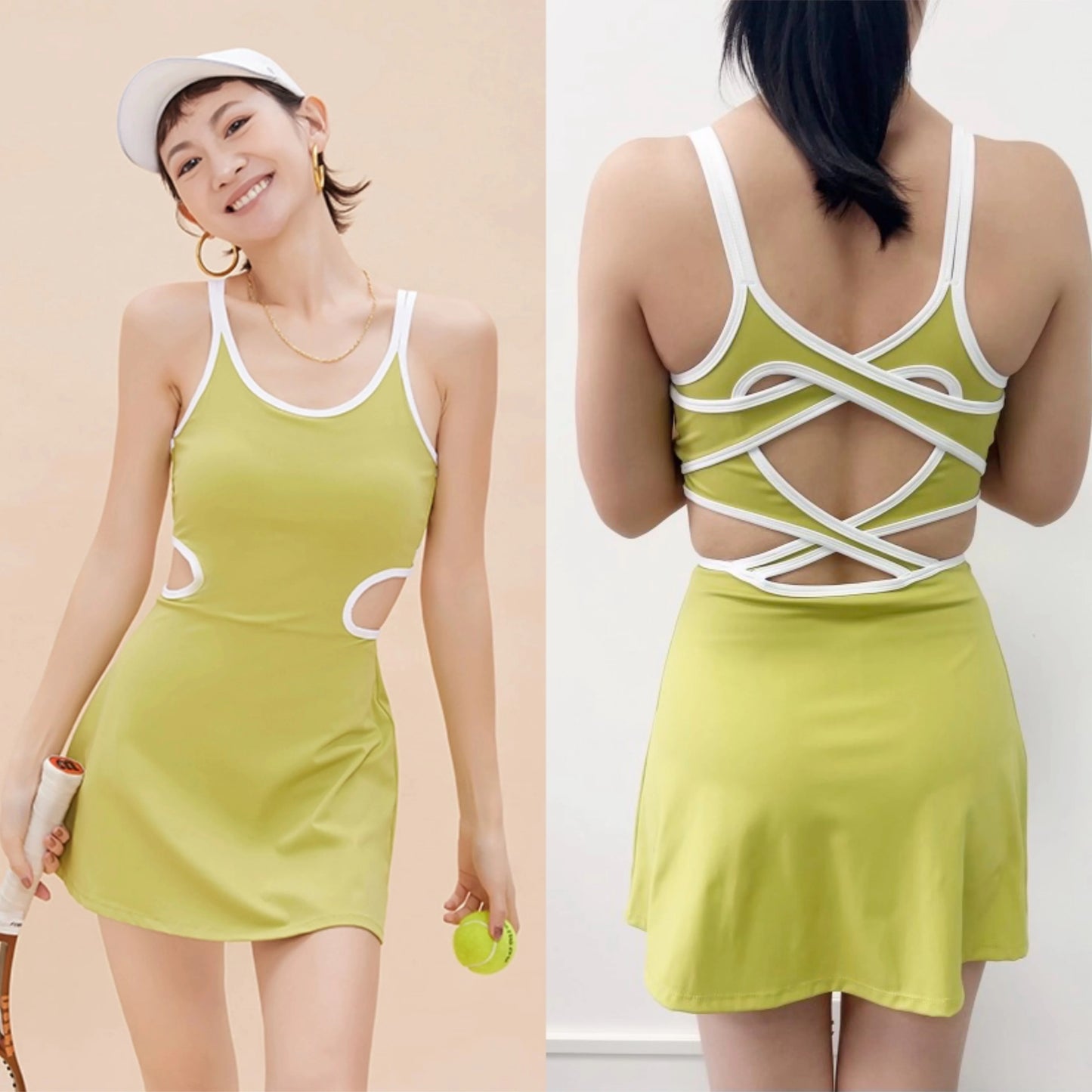 Women's Slim Fit Tennis Dress and Sports Set with Chest Pads for Golf, Badminton, and Yoga