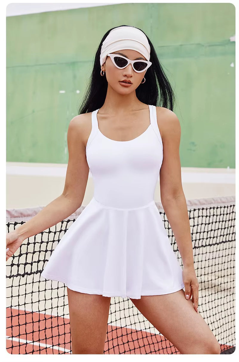 Women's Slim Fit Tennis Dress and Sports Set with Chest Pads for Golf, Badminton, and Yoga